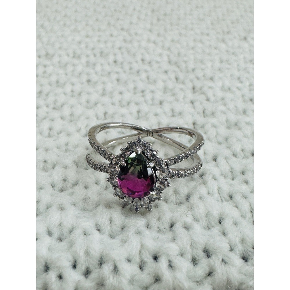 925 Sterling Silver Watermelon Alexandrite Tourmaline Pear Ring 8.5